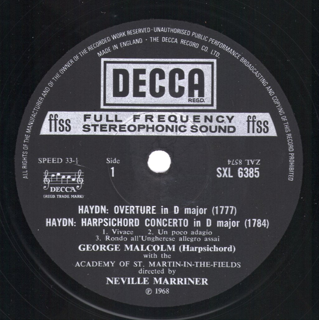George Malcolm / Academy Of St. Martin-in-the-Fields - Haydn / J.C. Bach - Harpsichord Concertos - Lp