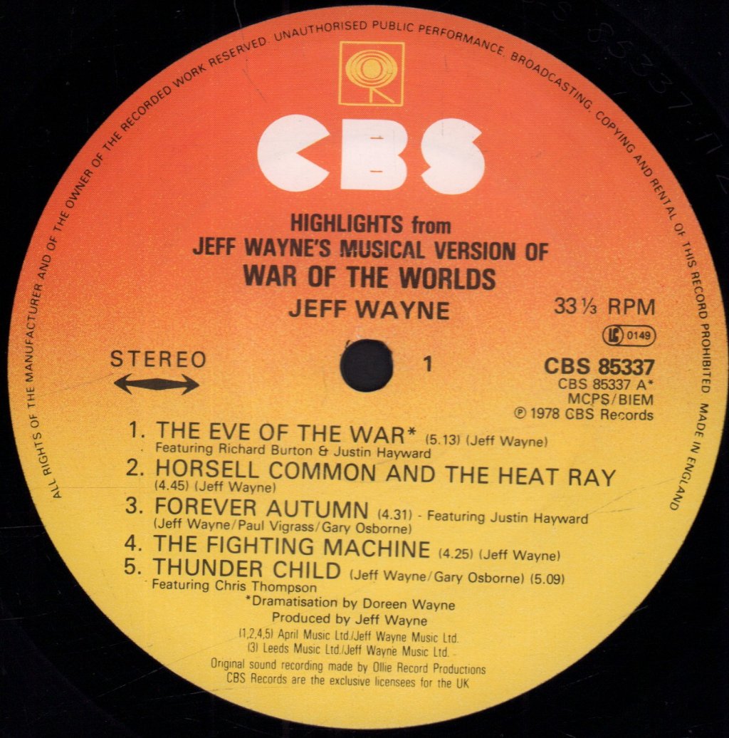Jeff Wayne - War Of The Worlds - Lp