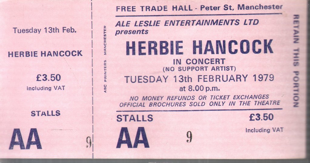 Herbie Hancock - Free Trade Hall Manchester 13Th Feb 1979 - Ticket