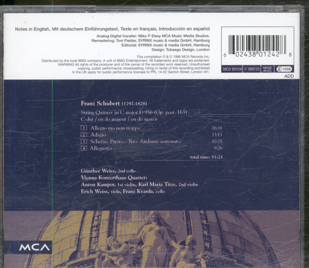 Vienna Konzerthaus Quartet, Gunther Weiss - Schubert - String Quintet In C Major, D.956 - Cd
