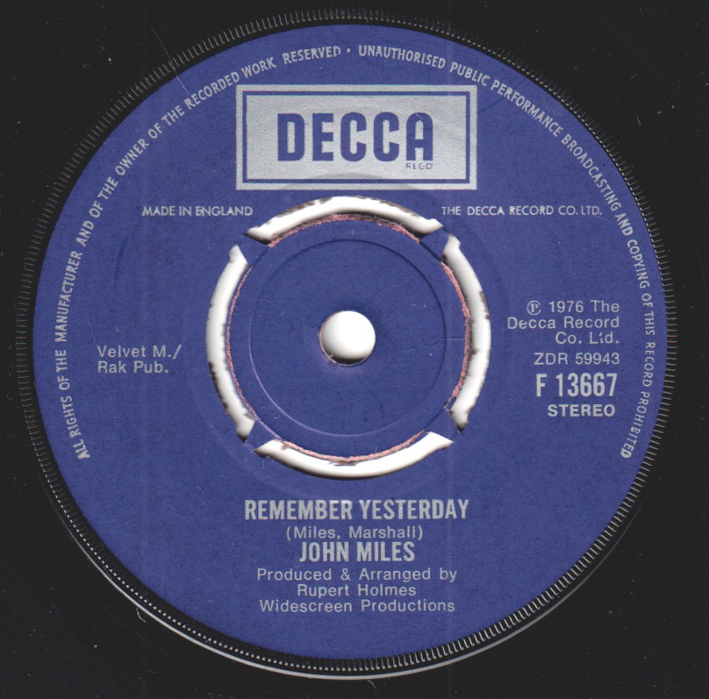 John Miles - Remember Yesterday - 7 Inch