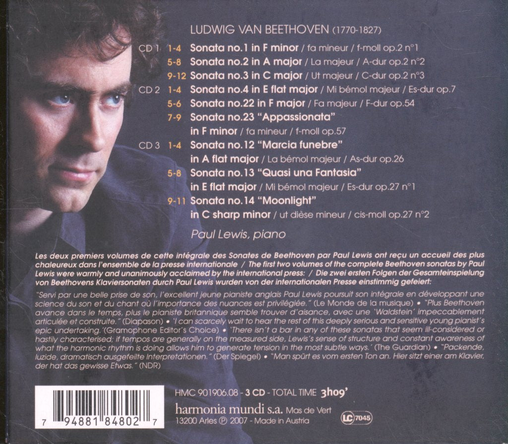 Paul Lewis - Beethoven - #3 : Sonatas Op. 2, 7, 26 27 "Moonlight", 54, 57 "Appassionata" - Cd Set