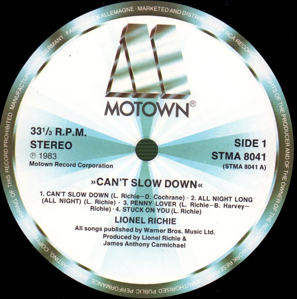 Lionel Richie - Can't Slow Down - Lp