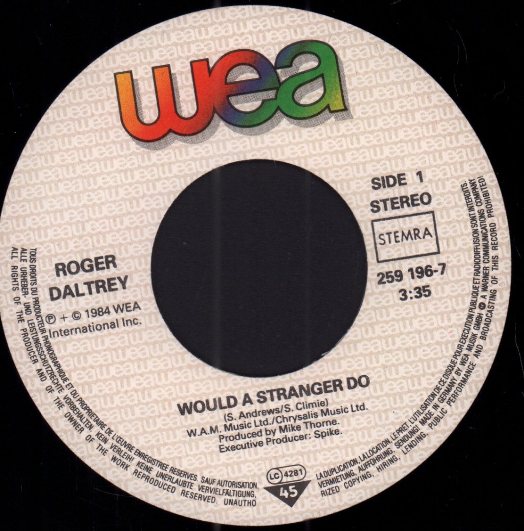 Roger Daltrey - Would A Stranger Do - 7 Inch