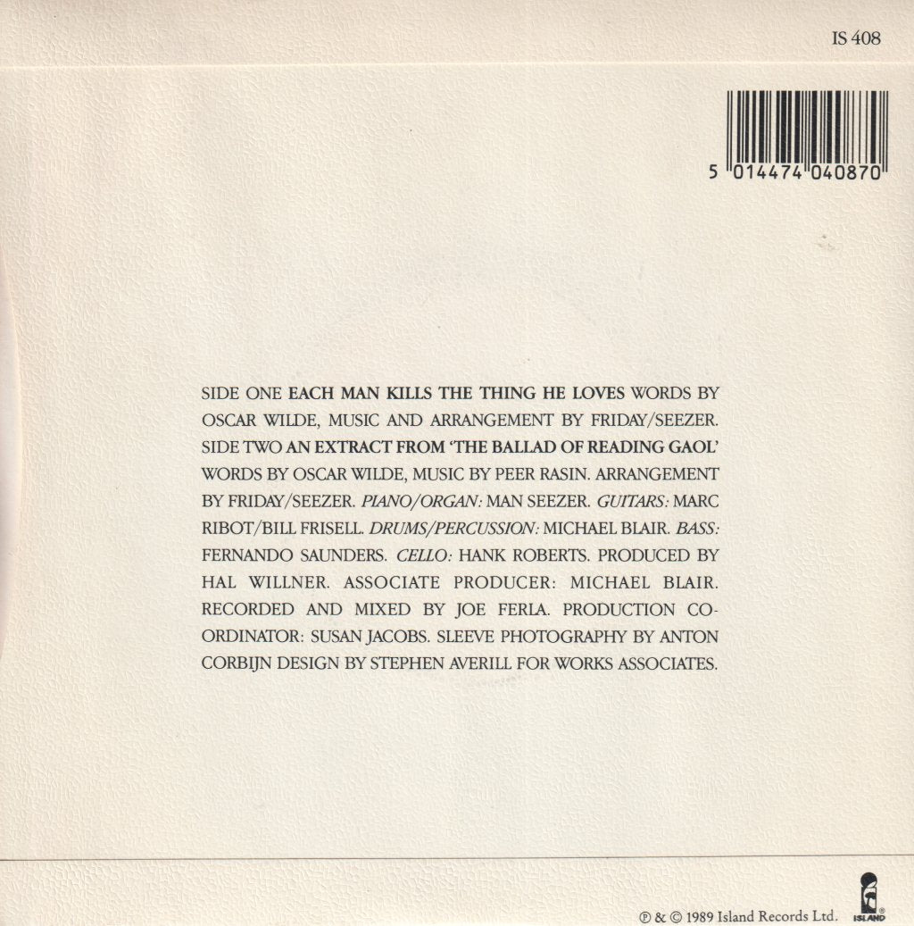 Gavin Friday And The Man Seezer - Each Man Kills The Thing He Loves - 7 Inch