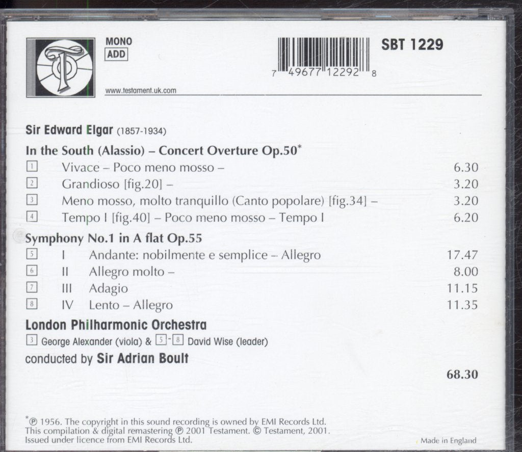 London Philharmonic Orchestra, Sir Adrian Boult - Elgar In The South - Cd