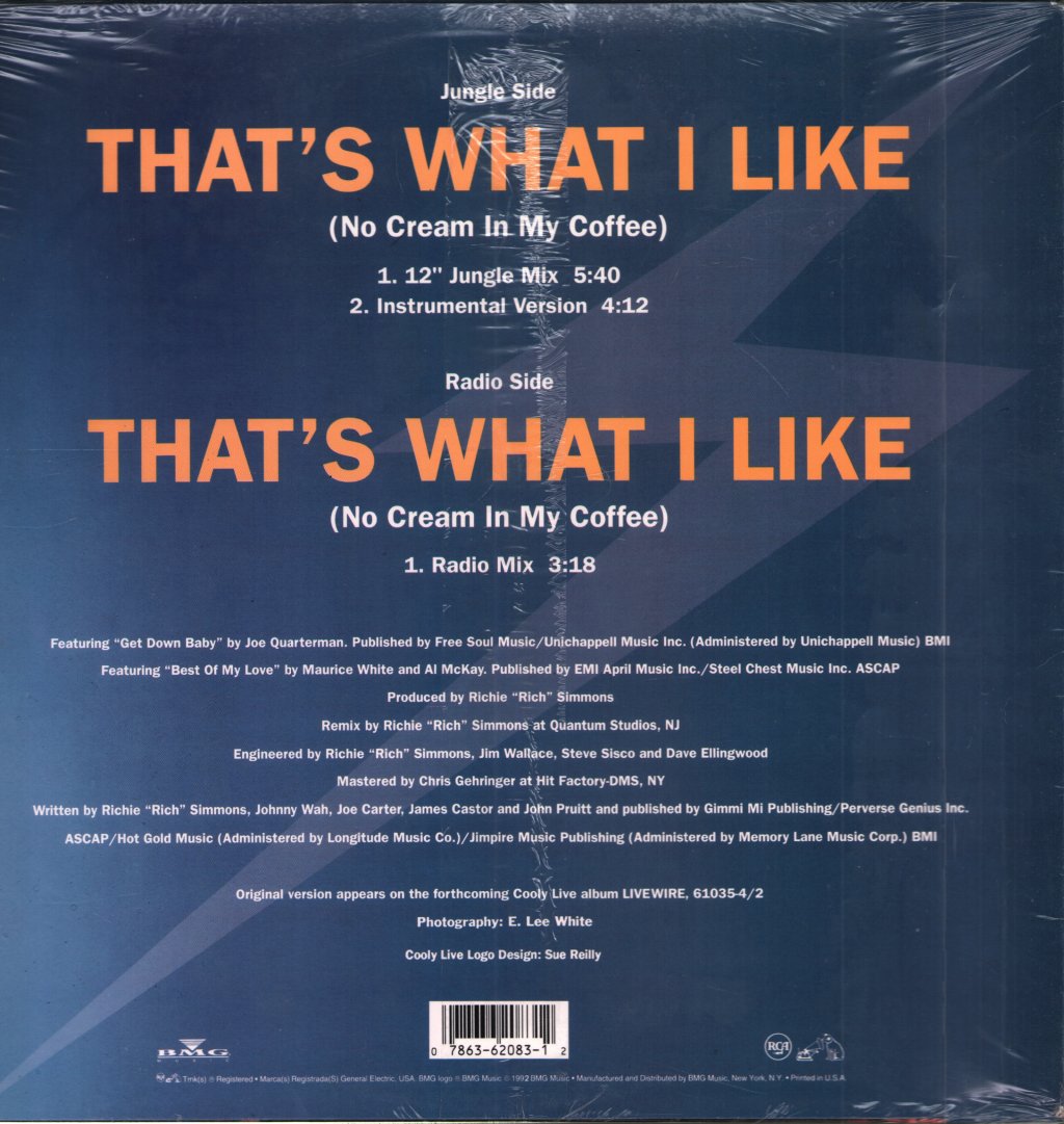 Cooly Live - That's What I Like (No Cream In My Coffee) - 12 Inch
