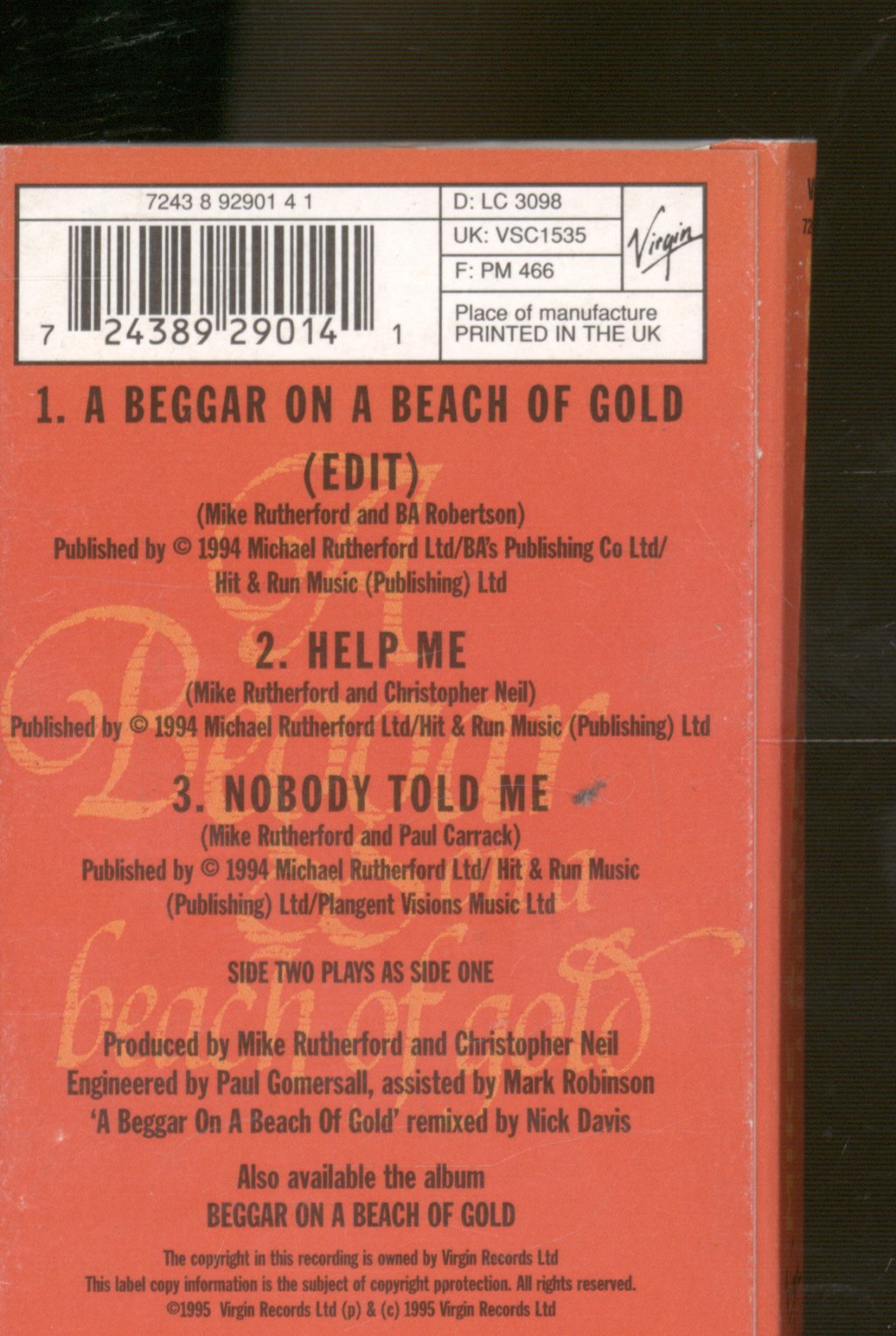 Mike & The Mechanics - A Beggar On A Beach Of Gold - Cassette