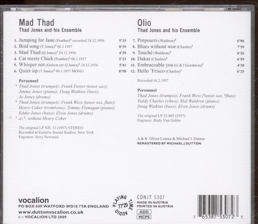Thad Jones And His Ensemble - Mad Thad & Olio - Cd