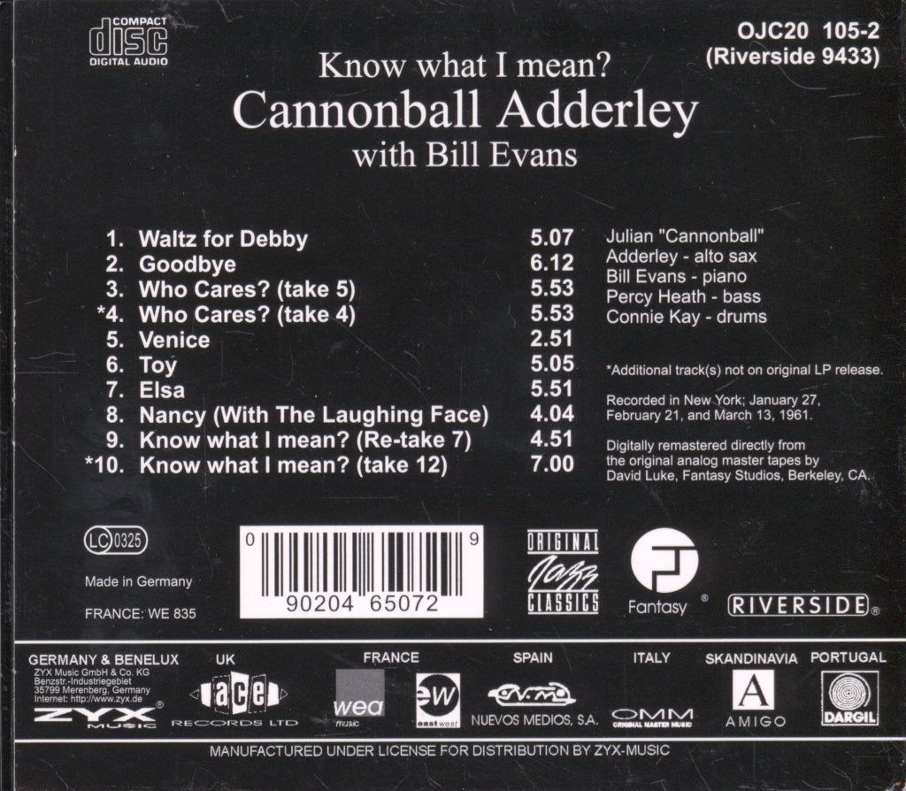 Cannonball Adderley With Bill Evans - Know What I Mean? - Cd