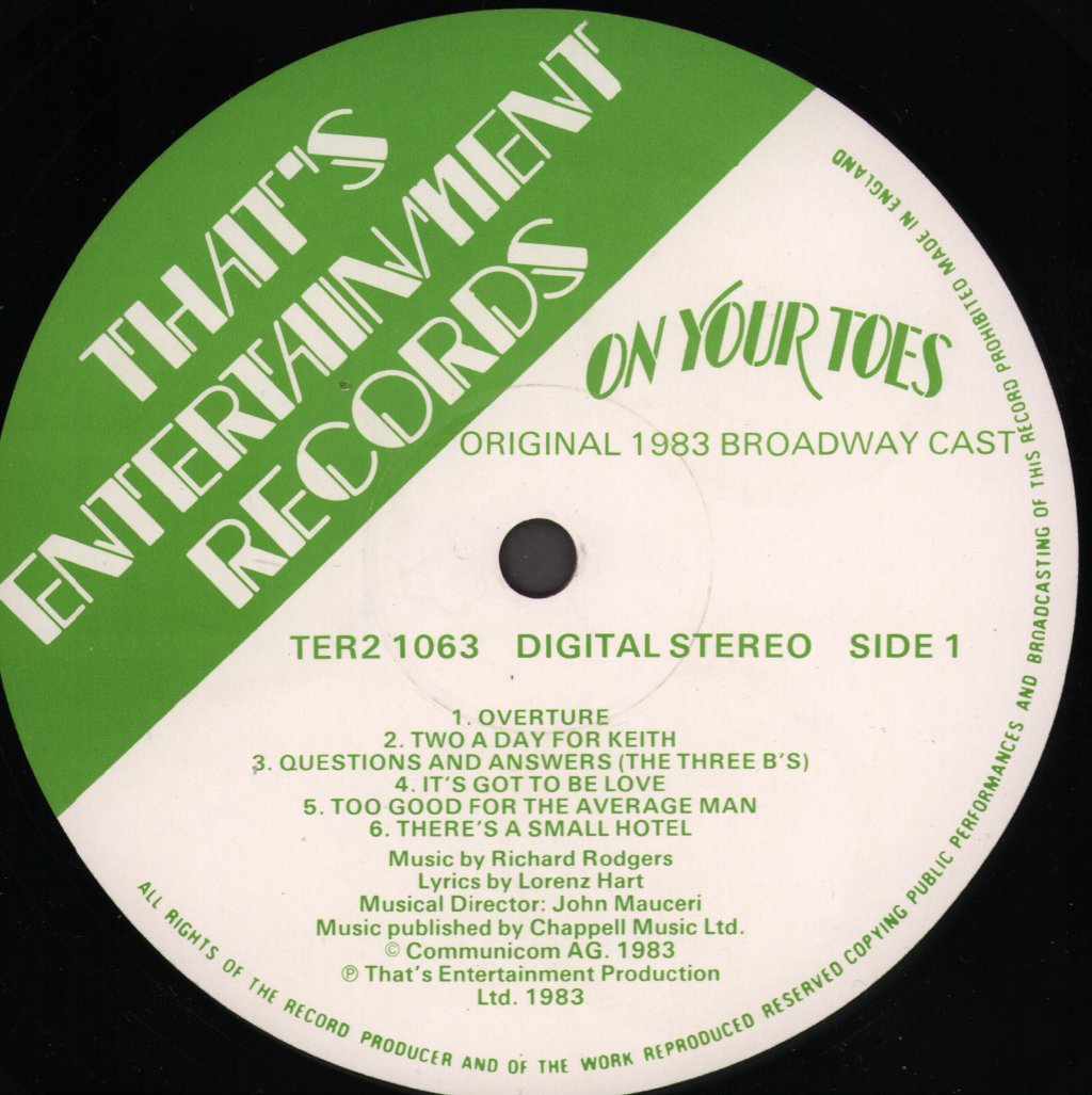 On Your Toes - Original 1983 Broadway Cast - Lp