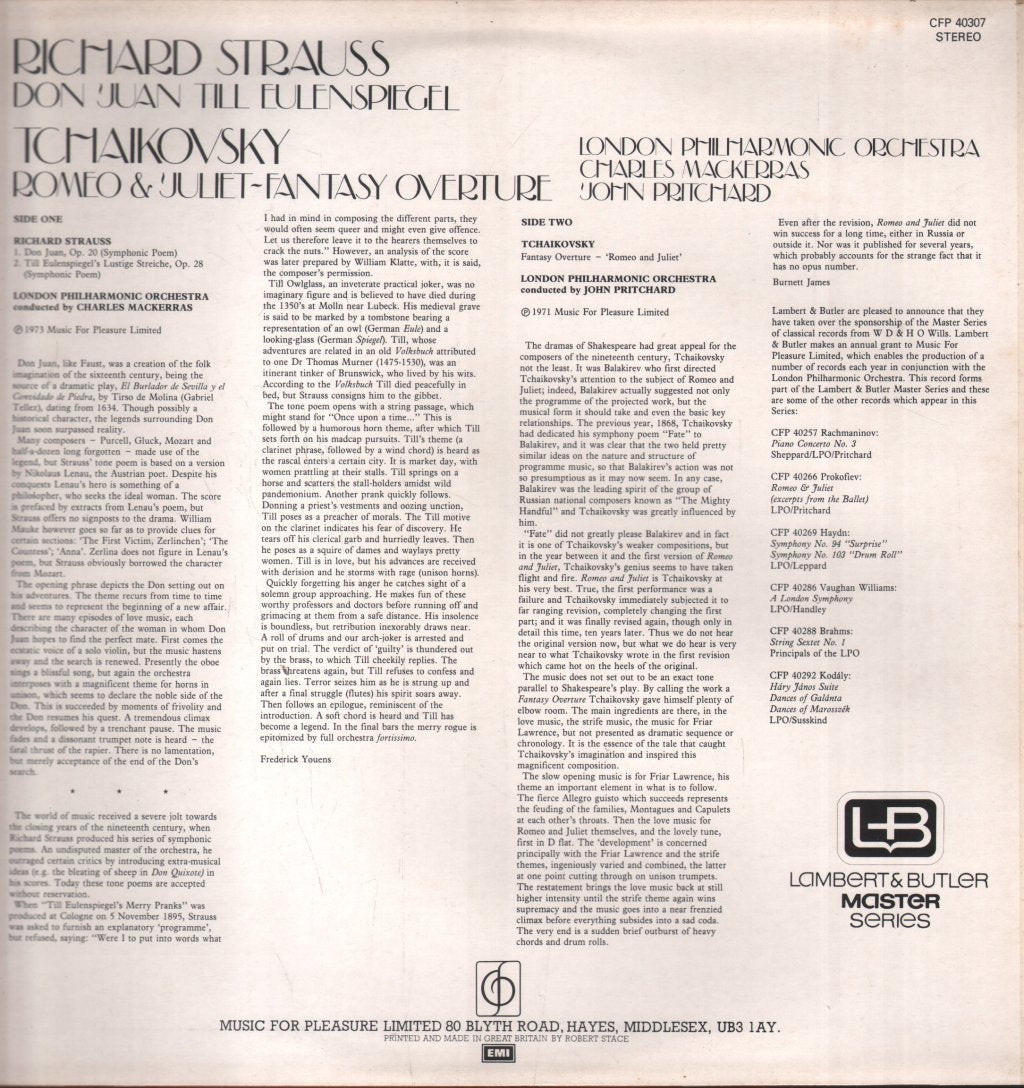 Charles Mackerras / John Pritchard / London Philharmonic Orchestra - Richard Strauss - Don Juan / Till Eulenspiegel / Tchaikovsky - Romeo And Juliet - Fantasy Overture - Lp