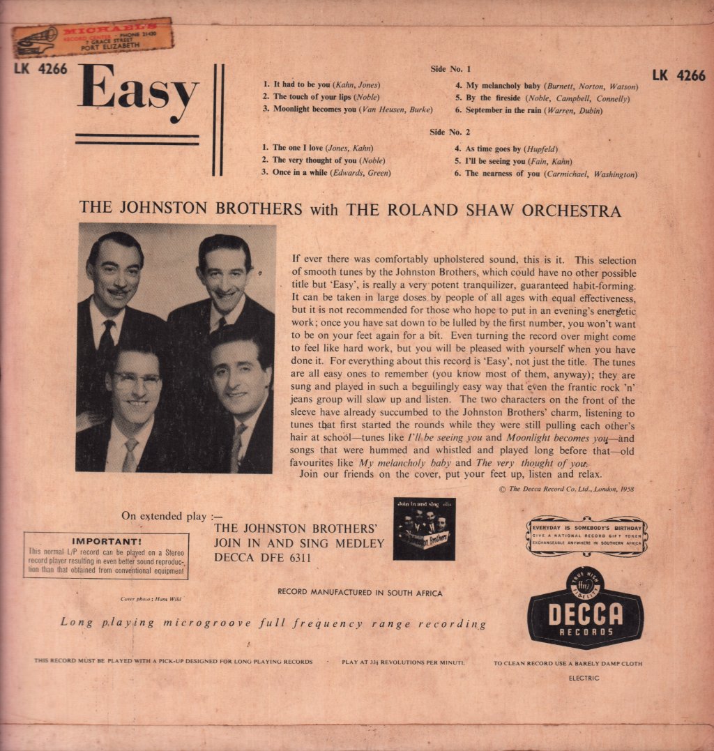 Johnston Brothers - Easy - Lp
