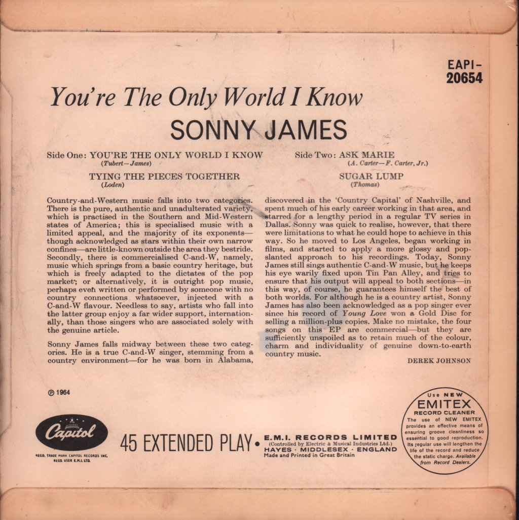 Sonny James - You're The Only World I Know - 7 Inch