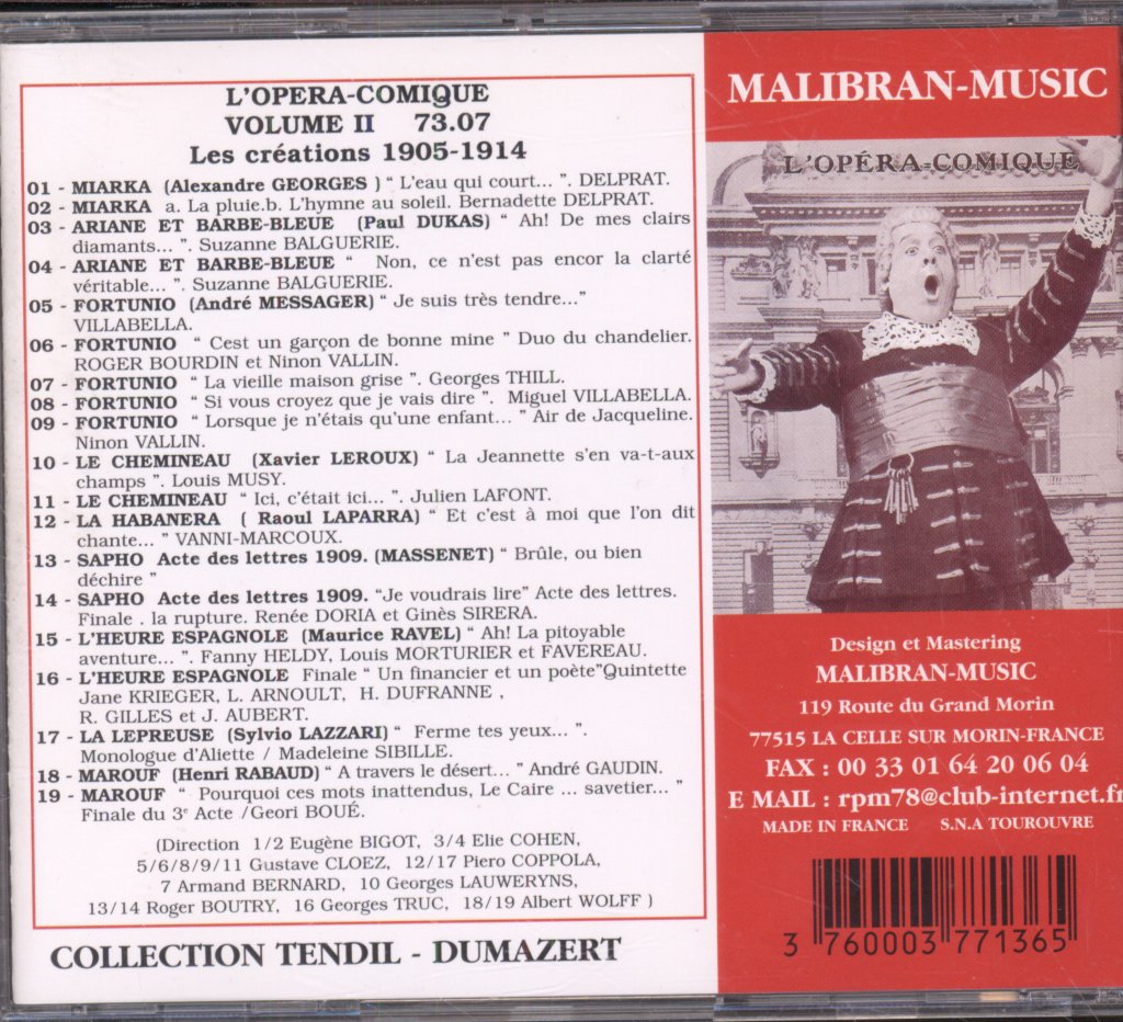 Albert Carré - L'Opéra-Comique - Centenaire de la Salle Favart, Volume 2 De Miarka à Marouf - Cd