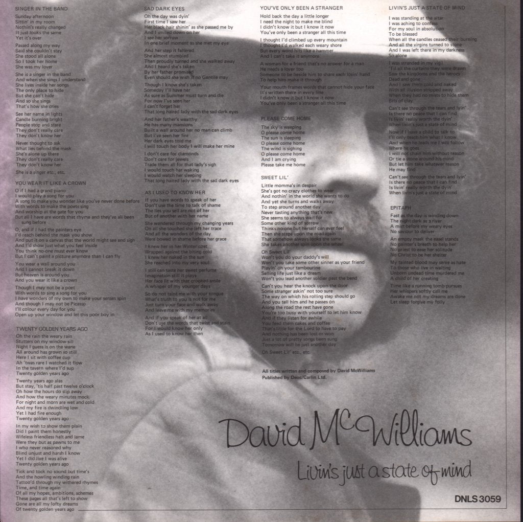 David Mcwilliams - Livin's Just A State Of Mind - Lp
