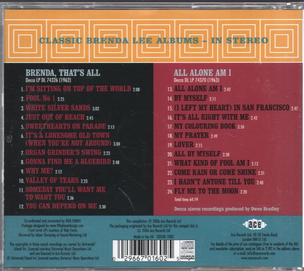 Brenda Lee - Brenda, That's All / All Alone Am I - Cd