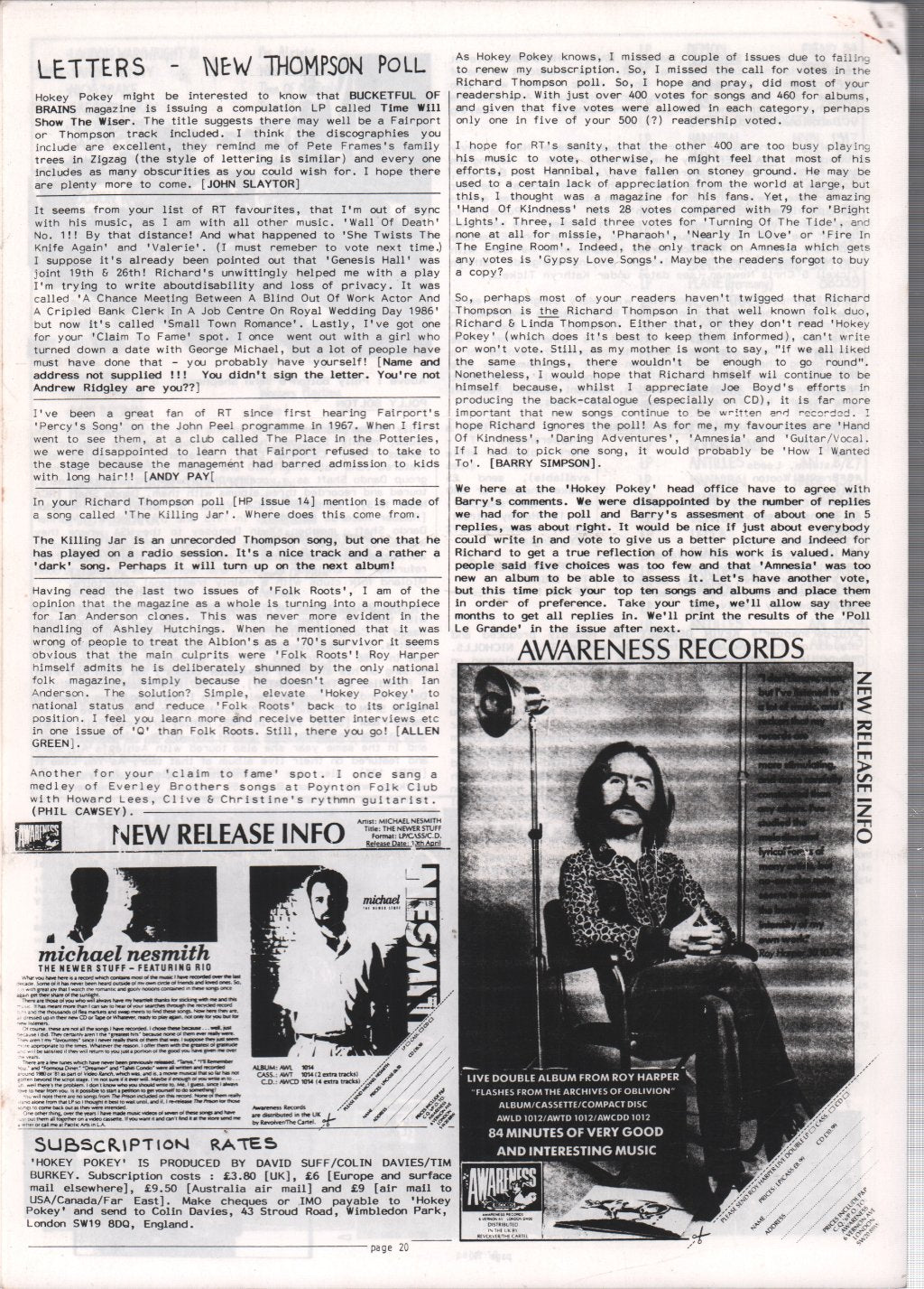 Richard Thompson - Hokey Pokey 15 - Summer 1989 - Fanzine