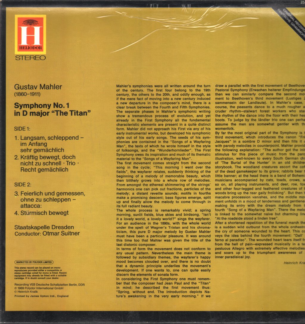 Otmar Suitner / Staatskapelle Dresden - Mahler - Symphonie No. 1 - The Titan - Lp