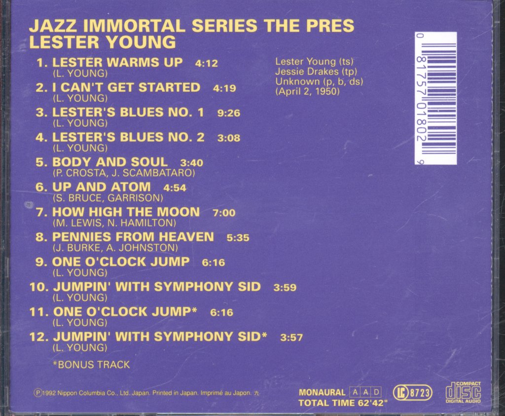 Lester Young - Pres - Jaz Immortal Series Volume Two - Cd