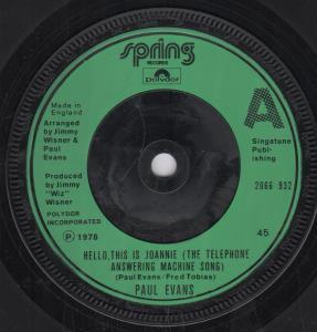 Paul Evans - Hello This Is Joannie - 7 Inch