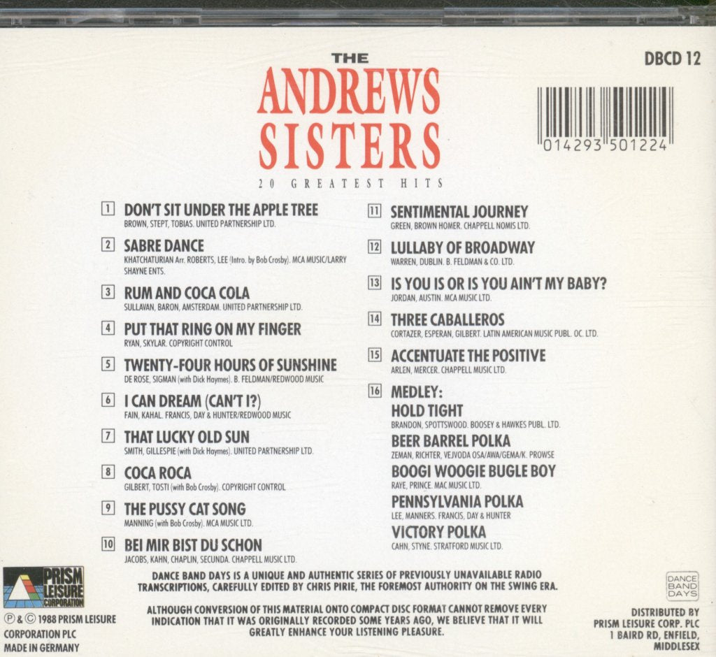 Andrews Sisters - Hold Tight! It's The Andrews Sisters 20 Greatest Hits - Cd