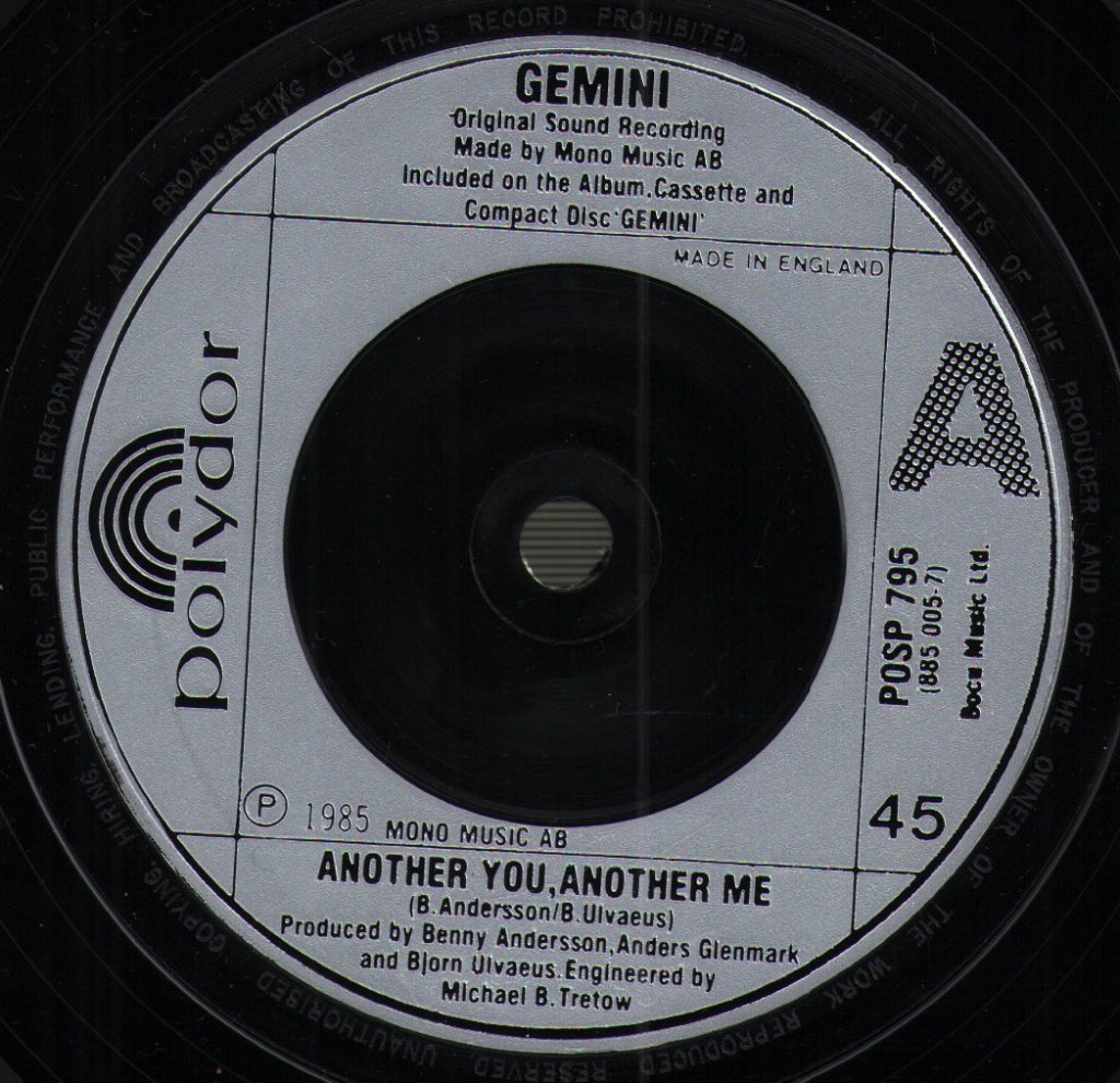 Gemini (80'S Group) - Another You, Another Me - 7 Inch