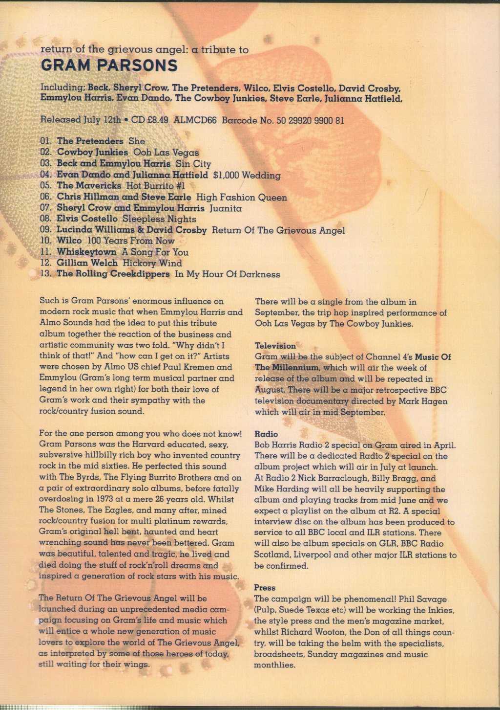 Various Artists - Return Of The Grievous Angel / A Tribute To Gram Parsons - Cd