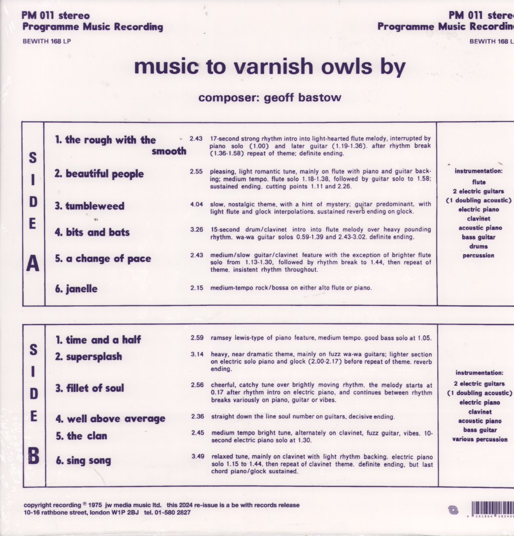 Geoff Bastow - Music To Varnish Owls By - Lp