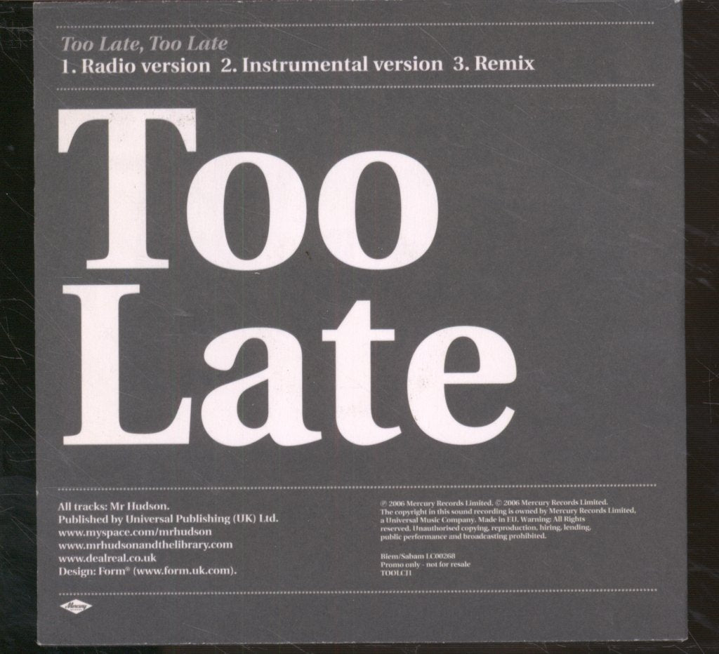 Mr Hudson And The Library - Too Late. Too Late - Cd