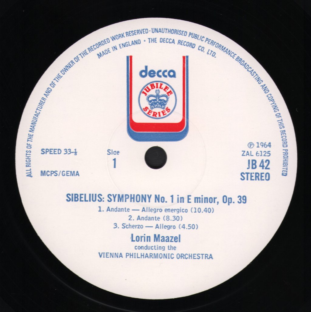 Lorin Maazel / Vienna Philharmonic Orchestra - Sibelius - Symphony No.1 In E Minor / Karelia Suite - Lp