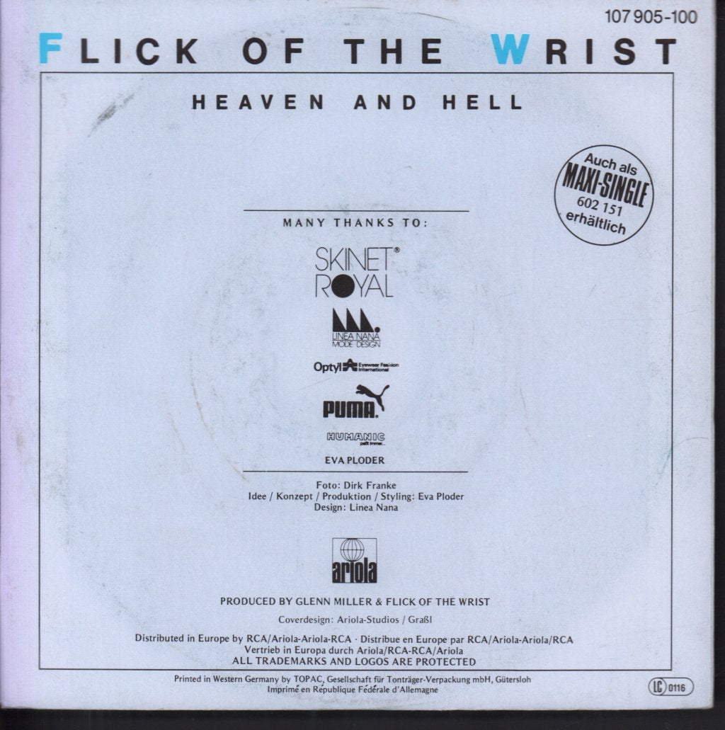 Flick Of The Wrist - Heaven And Hell - 7 Inch