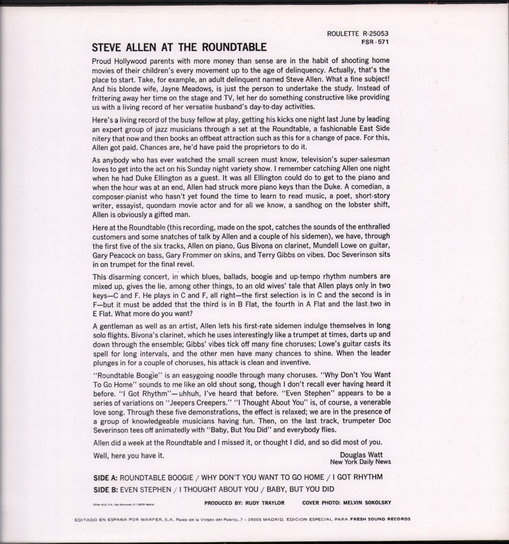 Steve Allen - Steve Allen At The Roundtable - Lp