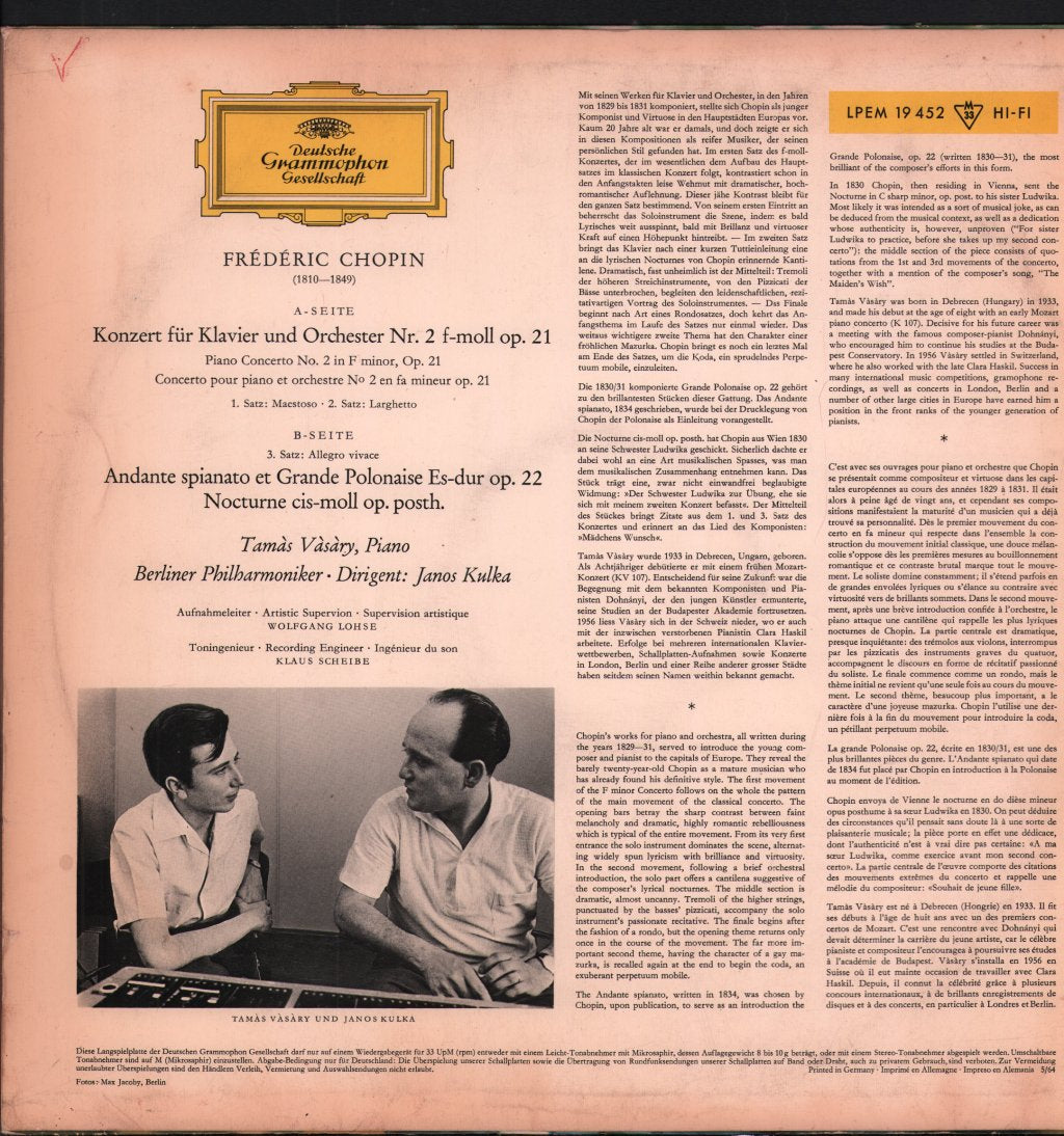 Tamas Vasary - Chopin - Klavierkonzert Nr. 2 F-Moll - Lp