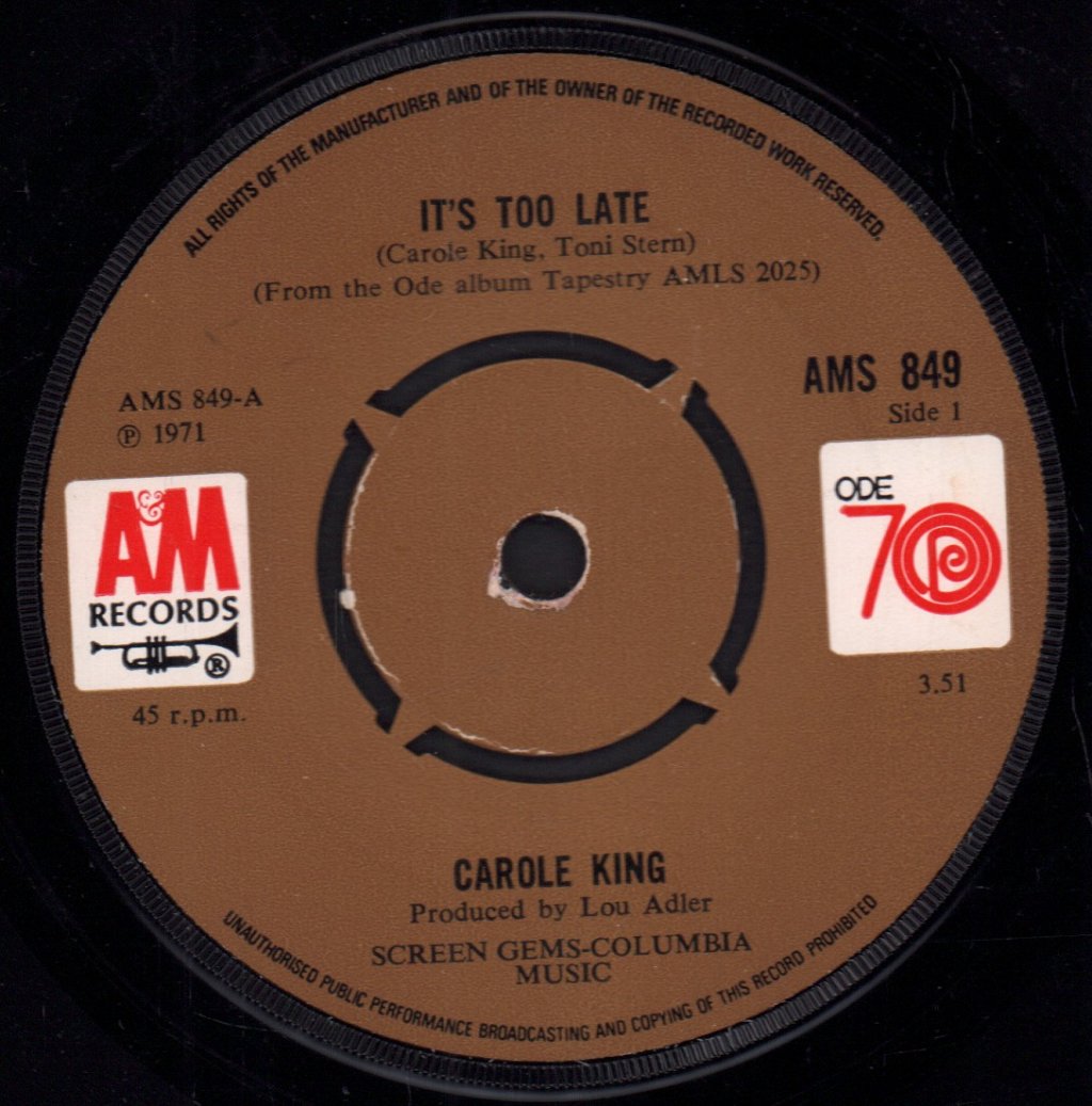 Carole King - It's Too Late - 7 Inch