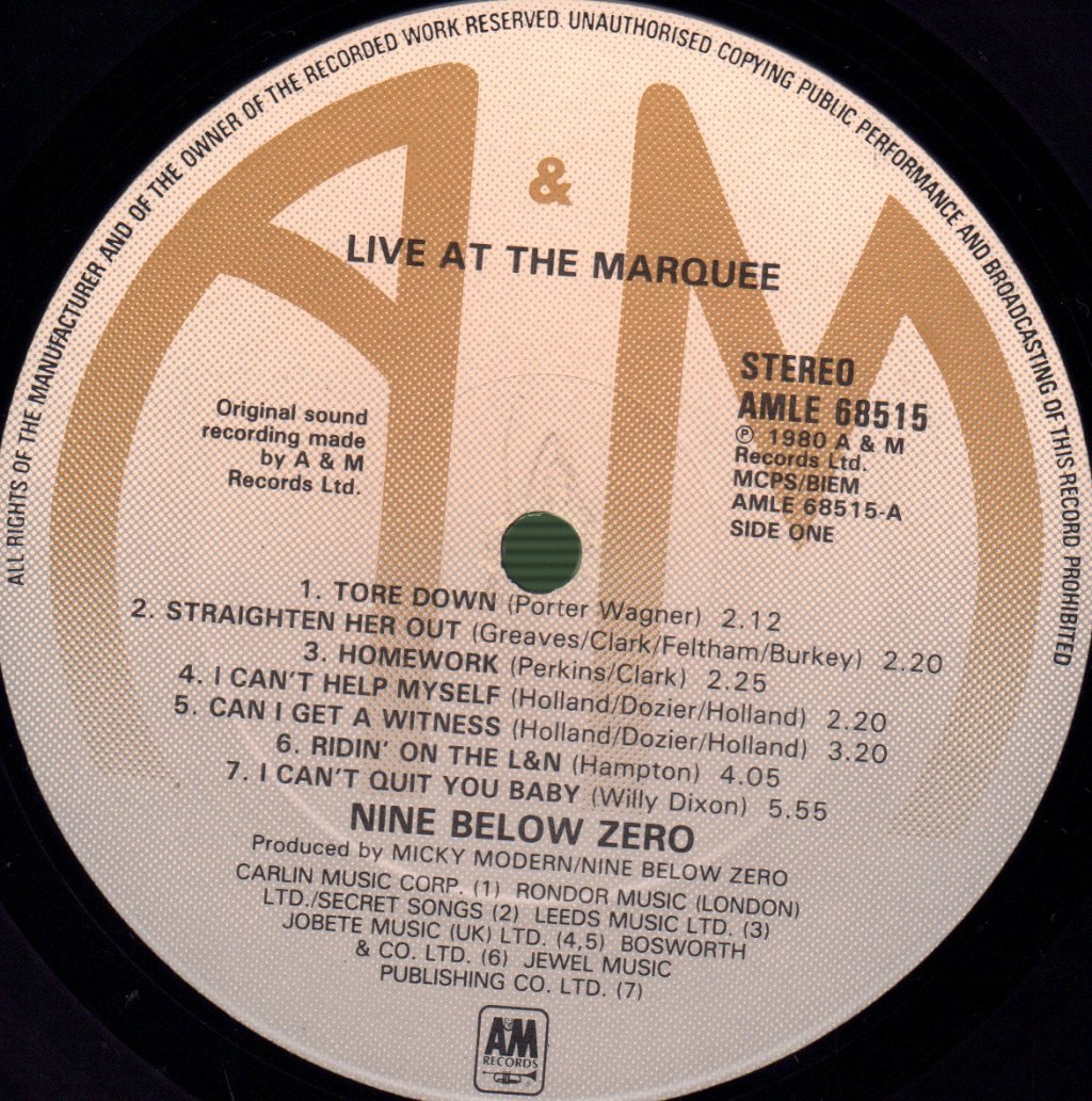 Nine Below Zero - Live At The Marquee - Lp
