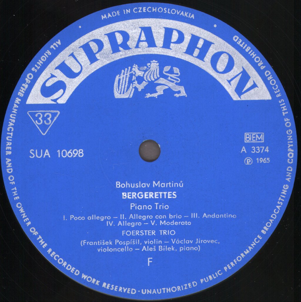 Foerster Trio - Bohuslav Martinu - Piano Trio No. 3 / Bergerettes - Lp