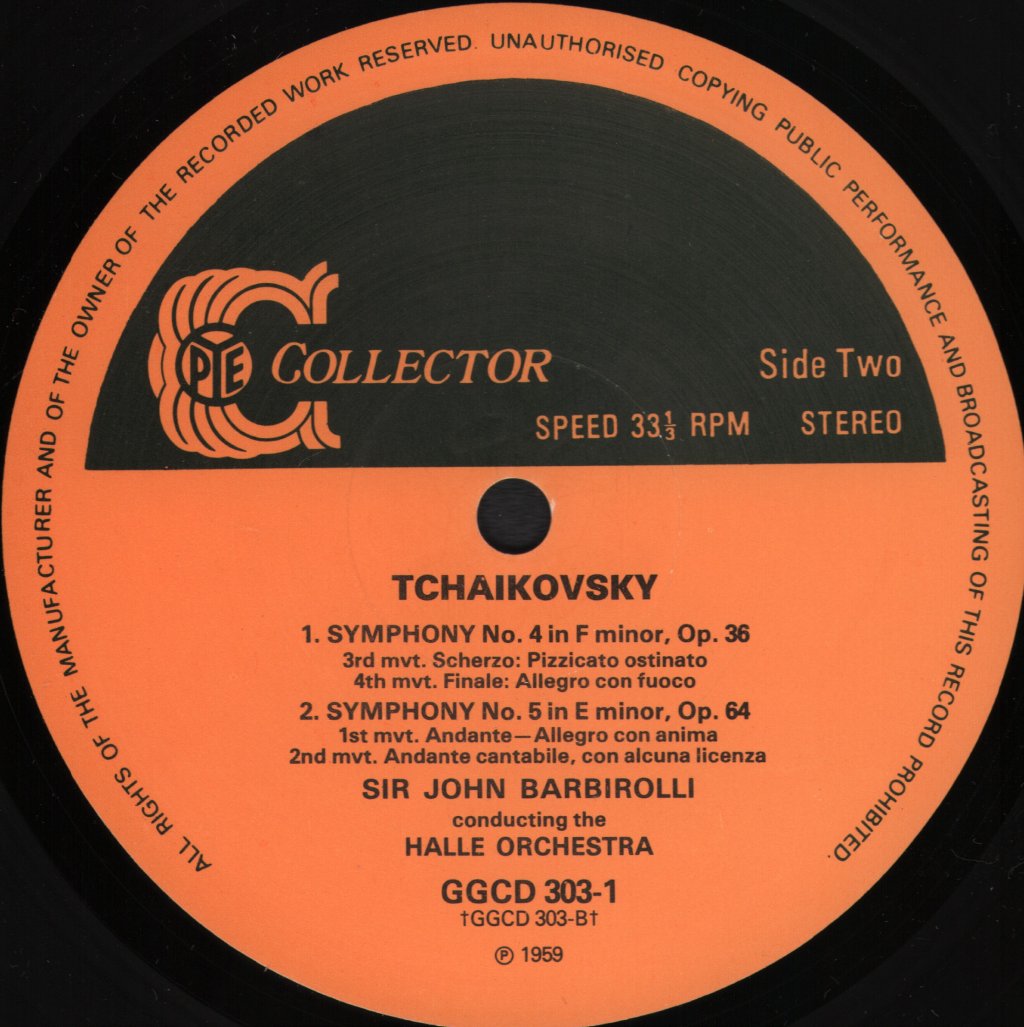 Sir John Barbirolli / Halle Orchestra - Tchaikovsky - Marche Slave Op.31 / Symphony No.4 / Symphony No.5 - Double Lp