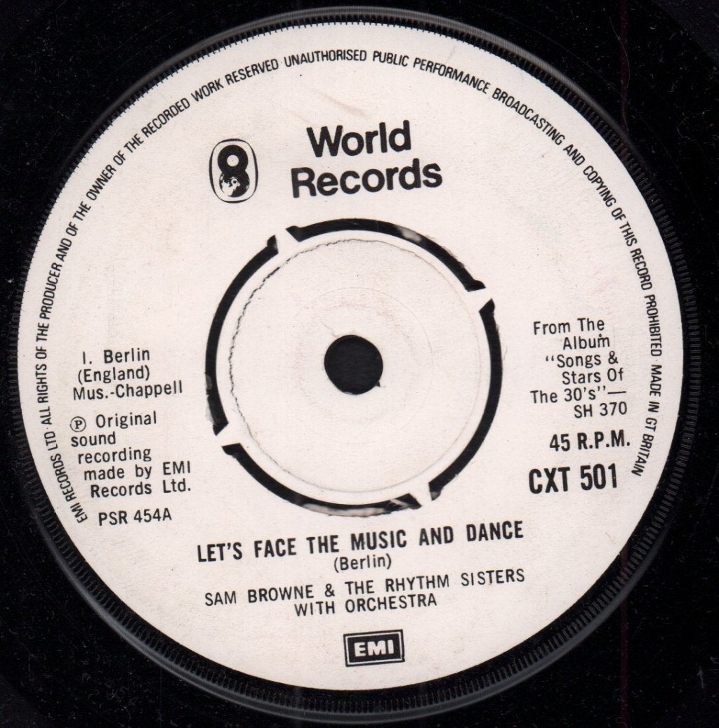 Sam Browne And The Rhythm Sisters - Let's Face The Music And Dance - 7 Inch