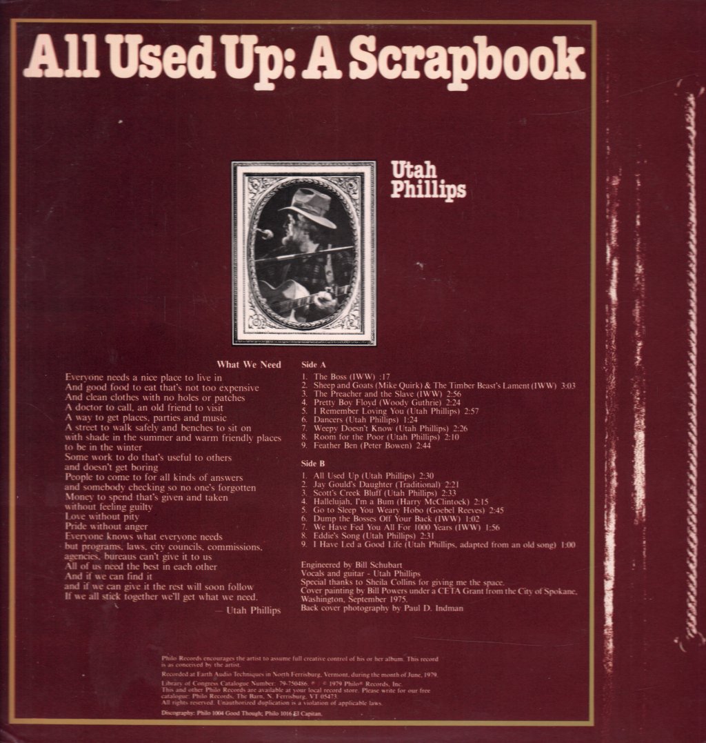 Utah Phillips - All Used Up A Scrapbook - Lp