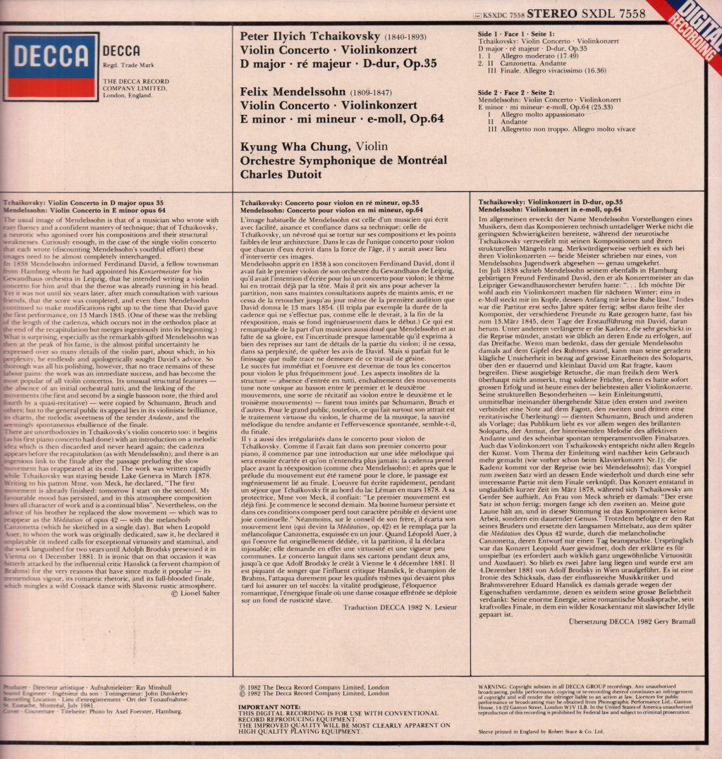 Kyung Wha Chung - Tchaikovsky And Mendelssohn Violin Concertos - Lp