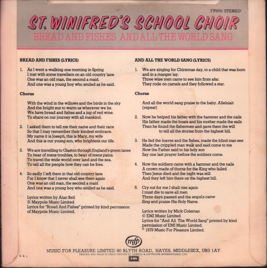 St Winifreds School Choir - Bread And Fishes - 7 Inch