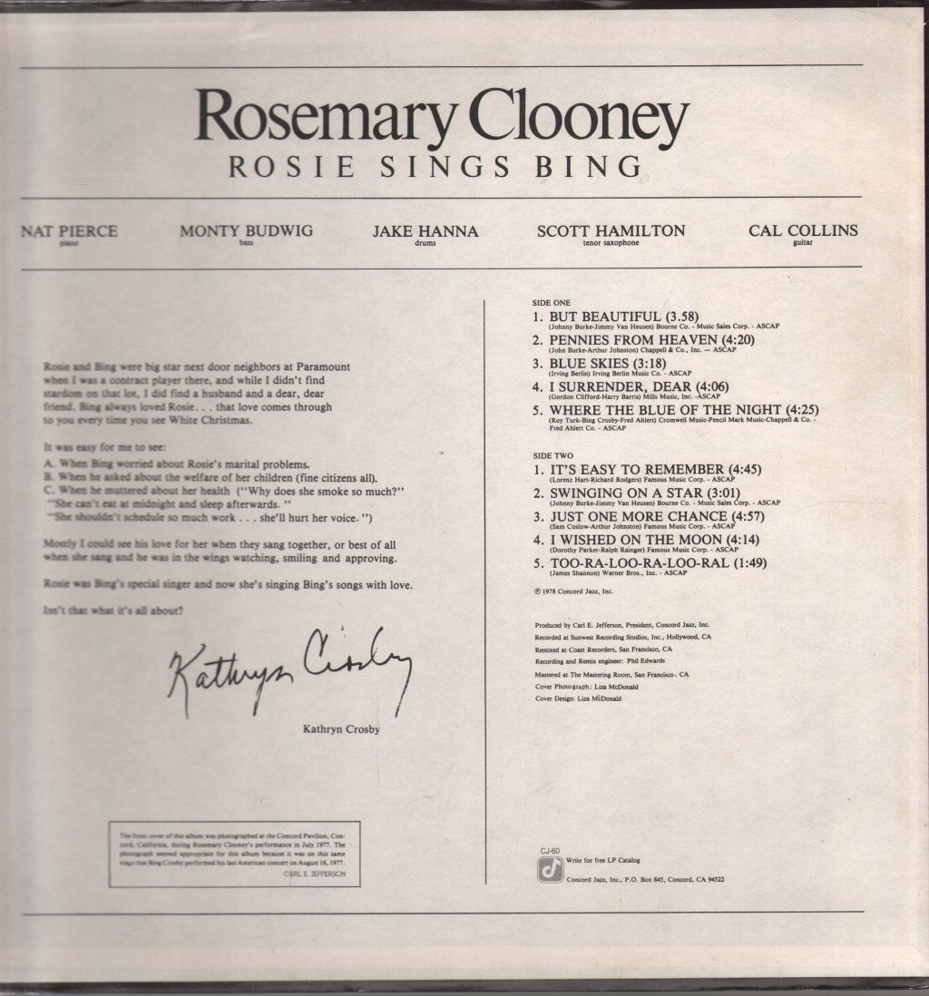 Rosemary Clooney - Rosie Sings Bing - Lp