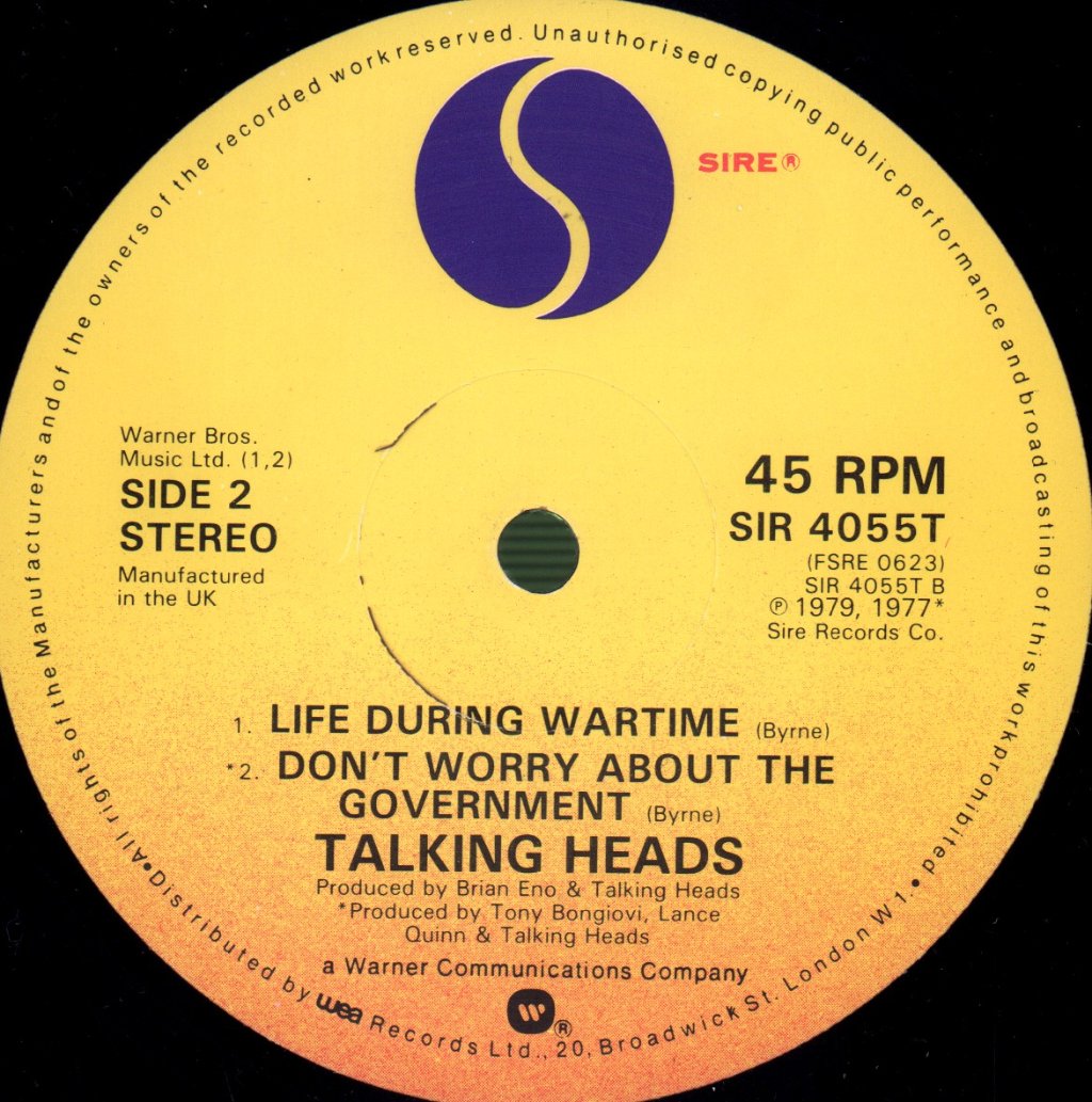 Talking Heads - Life During Wartime (Live) - 12 Inch