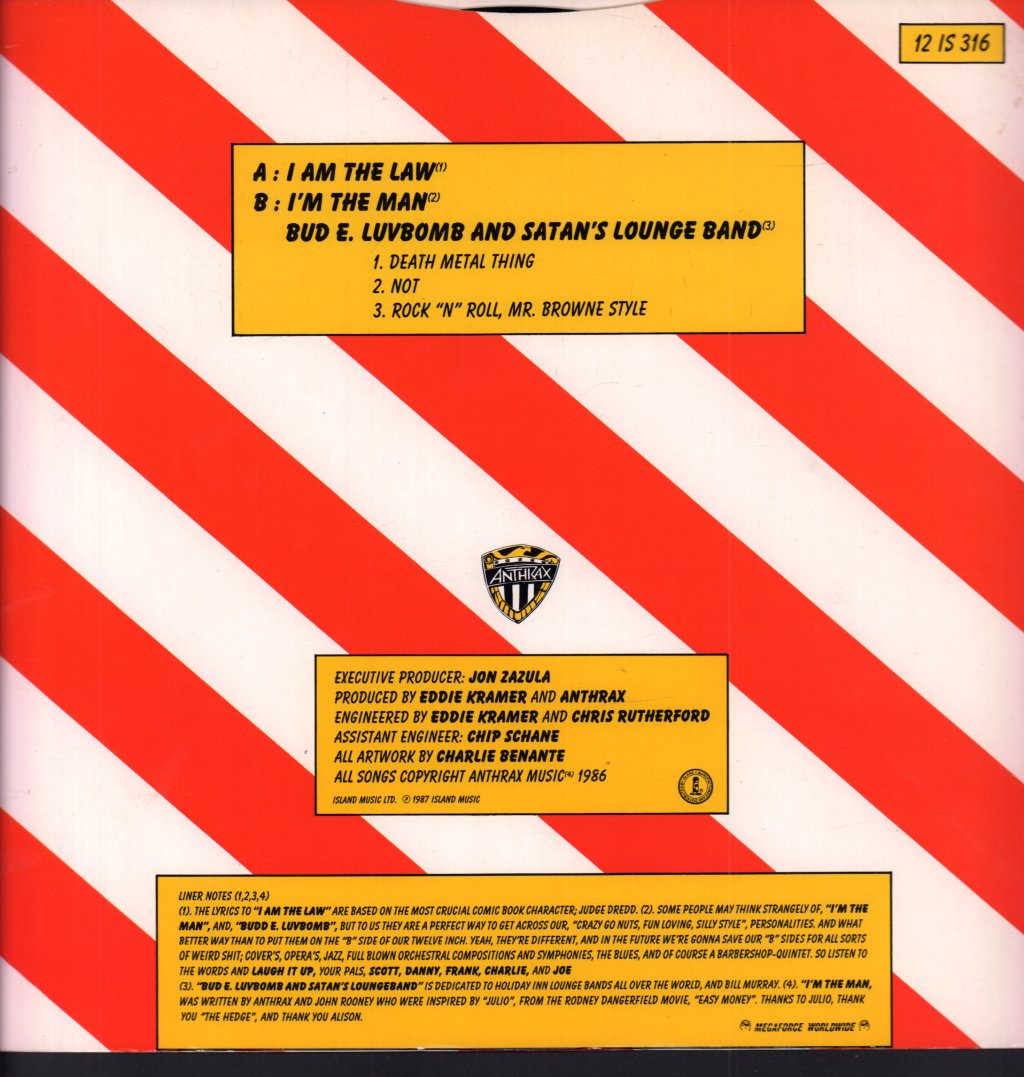 Anthrax (Metal Group) - I Am The Law - 12 Inch