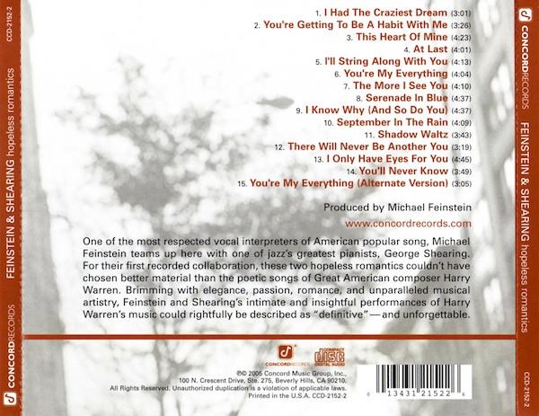 Michael Feinstein And George Shearing - Hopeless Romantics - Cd