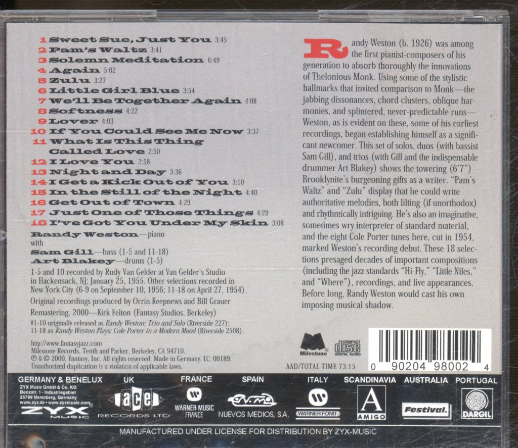 Randy Weston Featuring Art Blakey, Sam Gill - Solo, Duo & Trio - Cd