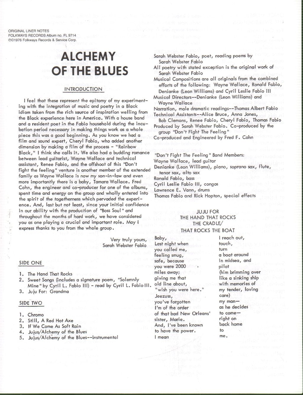 Sarah Webster Fabio - Jujus / Alchemy Of The Blues - Lp