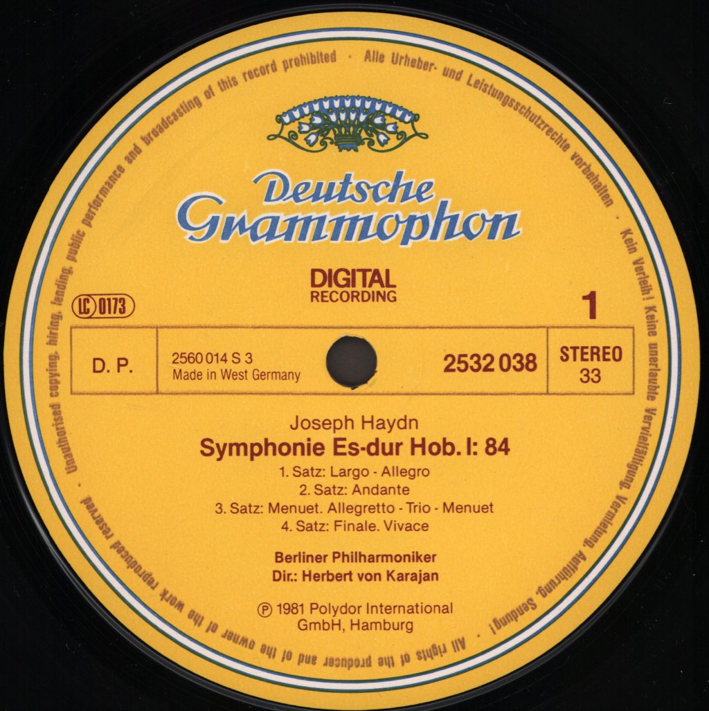 Herbert Von Karajan / Berliner Philharmoniker - Haydn - Symphonien No.85 "La Reine". No.84 - Lp