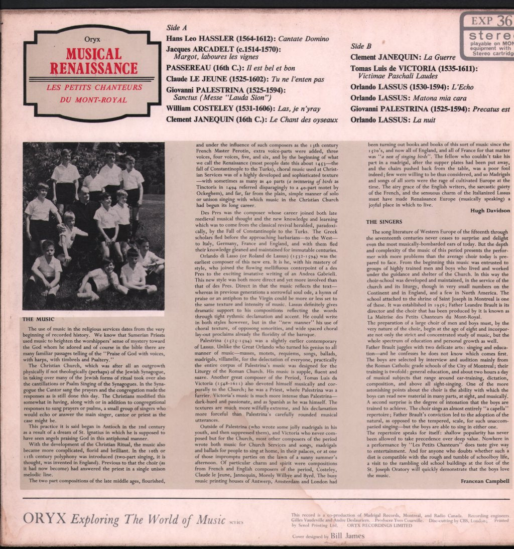 Les Petits Chanteurs Du Mont-Royal - Musical Renaissance - Lp
